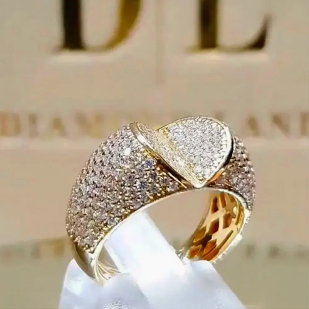 Clear White Baguette Diamond Cocktail Ring 14K Gold on 925 Sterling Silver